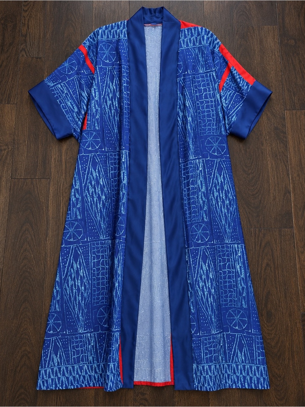 Custom Made African Print Blue and Red Patterned Kimono